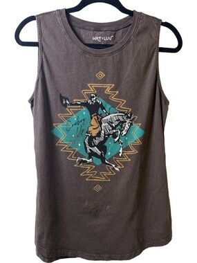 HRT & LUV Brown Graphic Tank with Teal Accent
